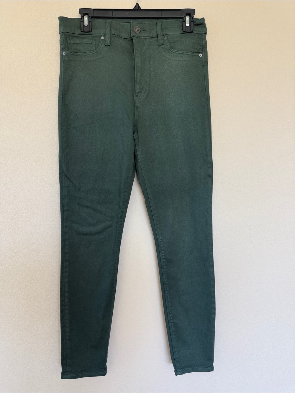 Hudson Barbara High-Rise Super Skinny Ankle Jeans Green High Shine Coated Sz 30